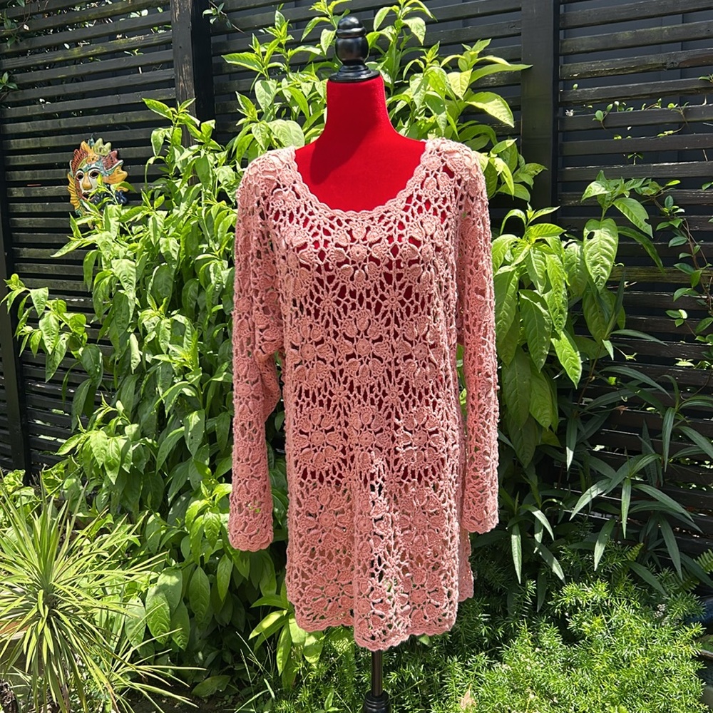 Pink Crochet Dress Coverup L